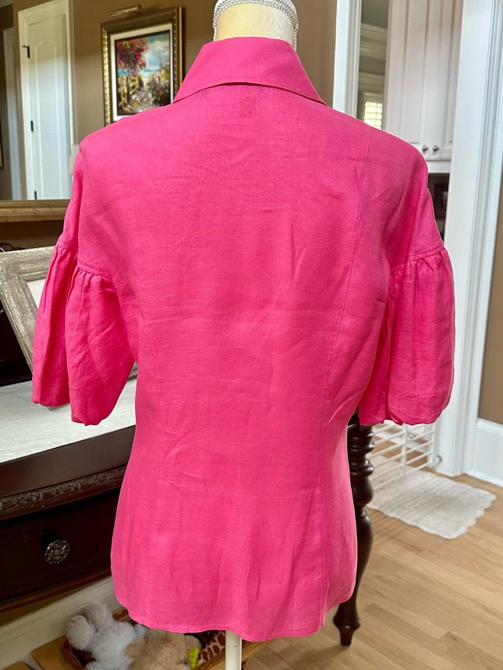 Carlisle Vibrant Pink Puff-Sleeve Button-Down Shirt - Picture 2 of 4